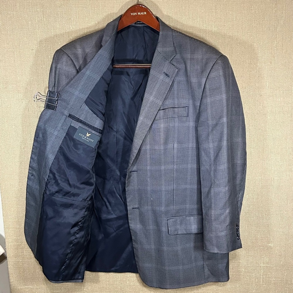 Lyle & Scott Scotland Men's Houndstooth Sport Coat Blazer Jacket Navy Grey 44R